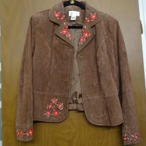 Womens 100% Leather Brown Blazer, Size 12,